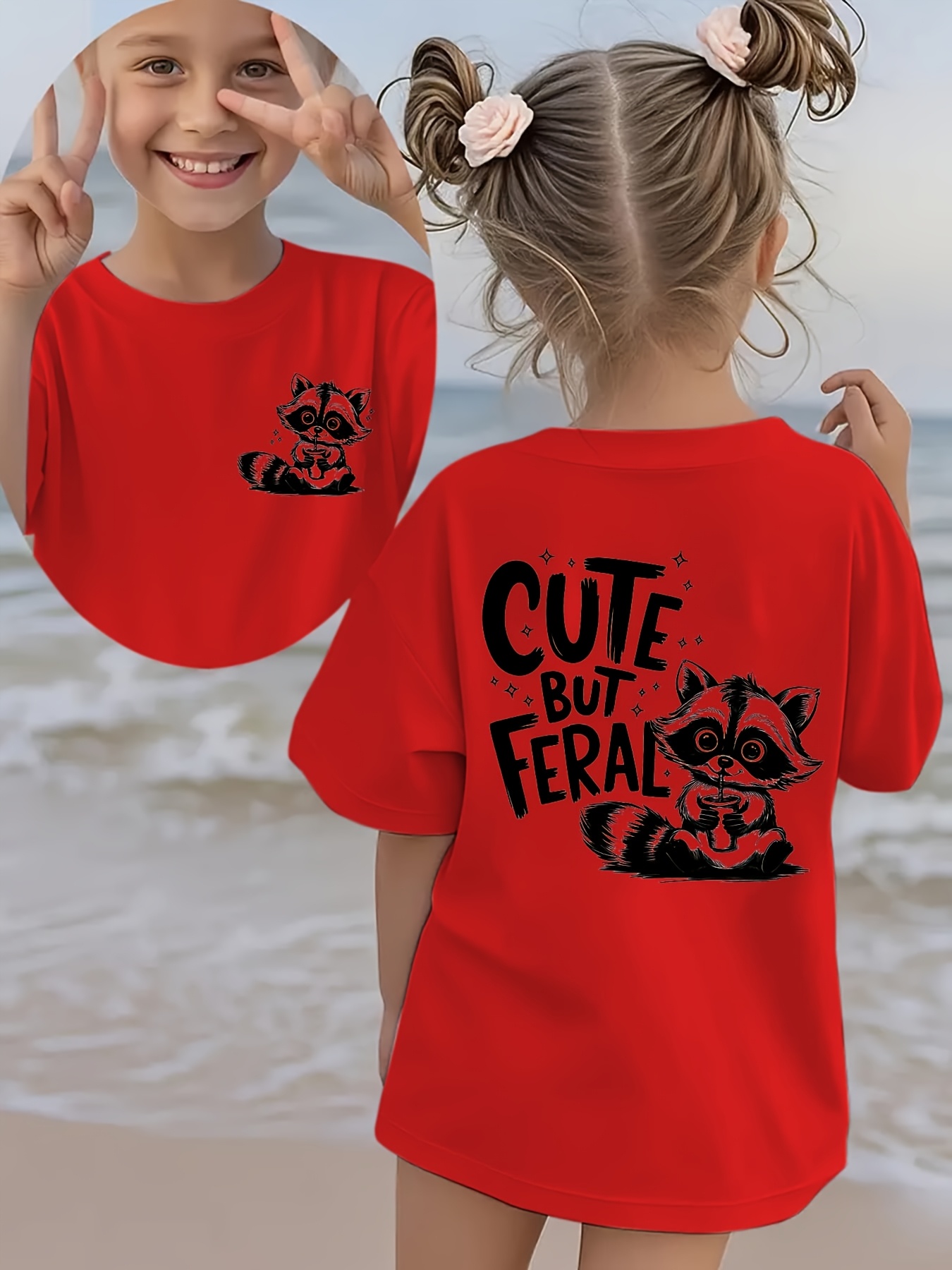 summer fashion girls short sleeve t shirt cartoon pattern double sided   versatile top ny dx7402