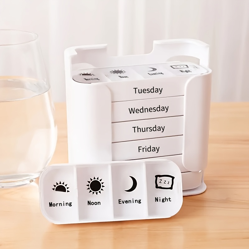 Weekly Medication Organizer Suitable For Morning//evening - 7-day Pill Box With 4 Daily Compartments, Portable Weekly Medication Holder For, Seniors, Travel & Use - Medication For Morning Evening