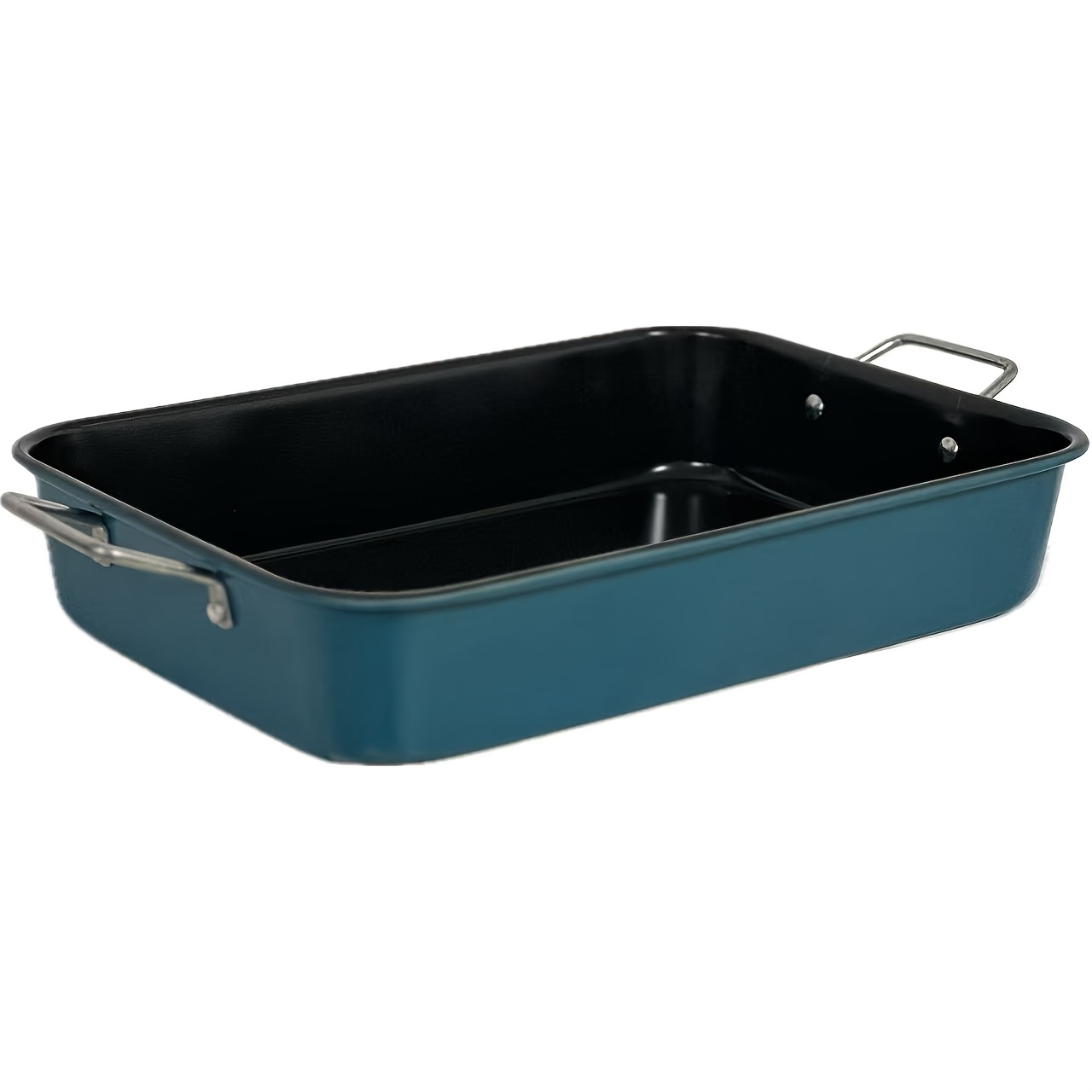 E-shop 15,8" Robuster tiefes Bräter mit genieteten Griffen - Antihaft-Backblech aus Kohlenstoffstahl (Petrolgrün) für BBQ-Rippchen, Truthahn &