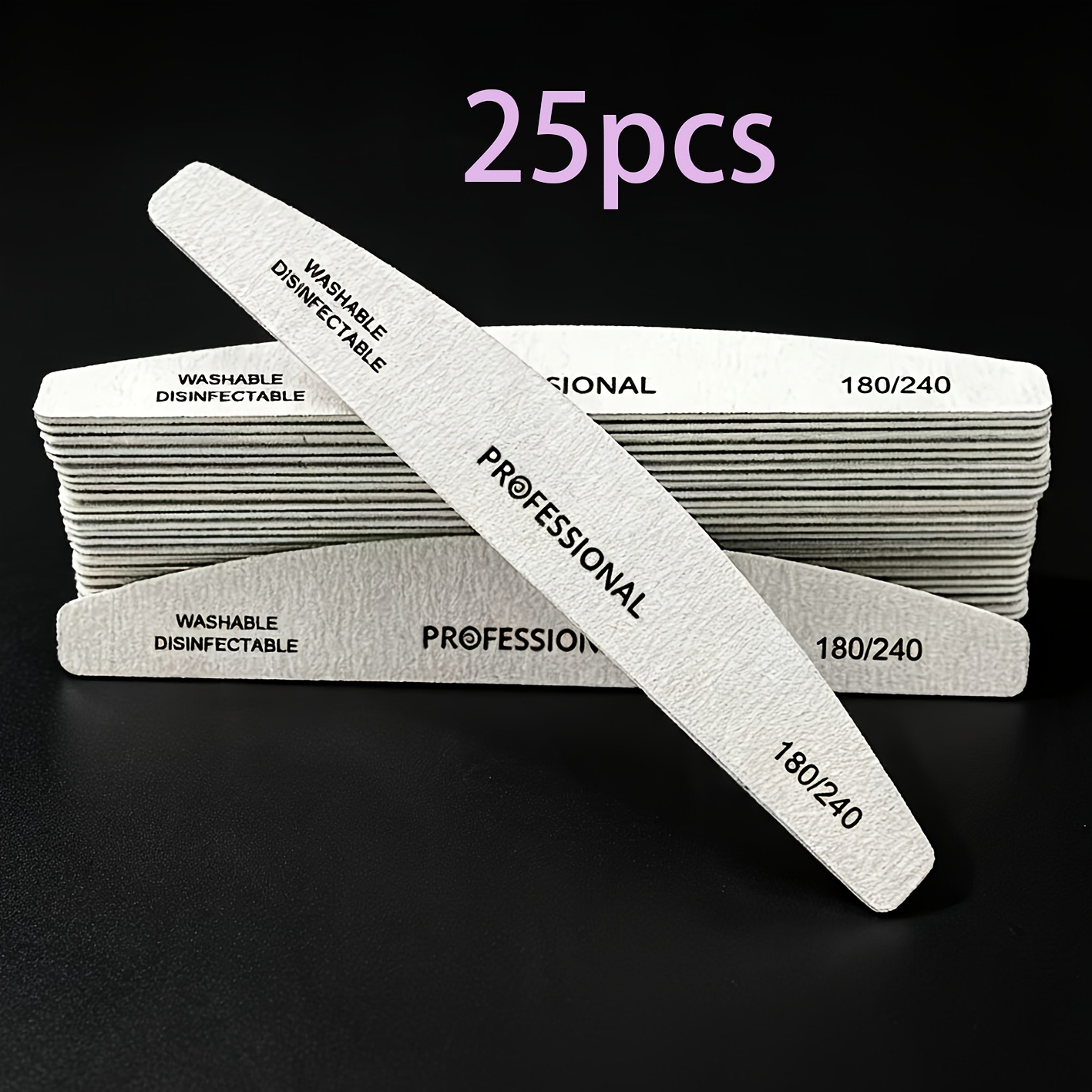 TEMU 25 stuks Halvemaan Nagelvijlen 180/240, Nagelpolijstgereedschap, Lemmet Kunstnagel Halvemaan Buffers, Schuurstrips, Waterdicht, Slijtvast,
