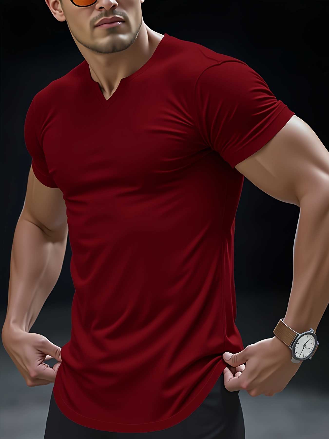 Plus Size Men's Summer V-Neck Solid Color T-Shirt, Breathable Casual Top, Athletic Comfort