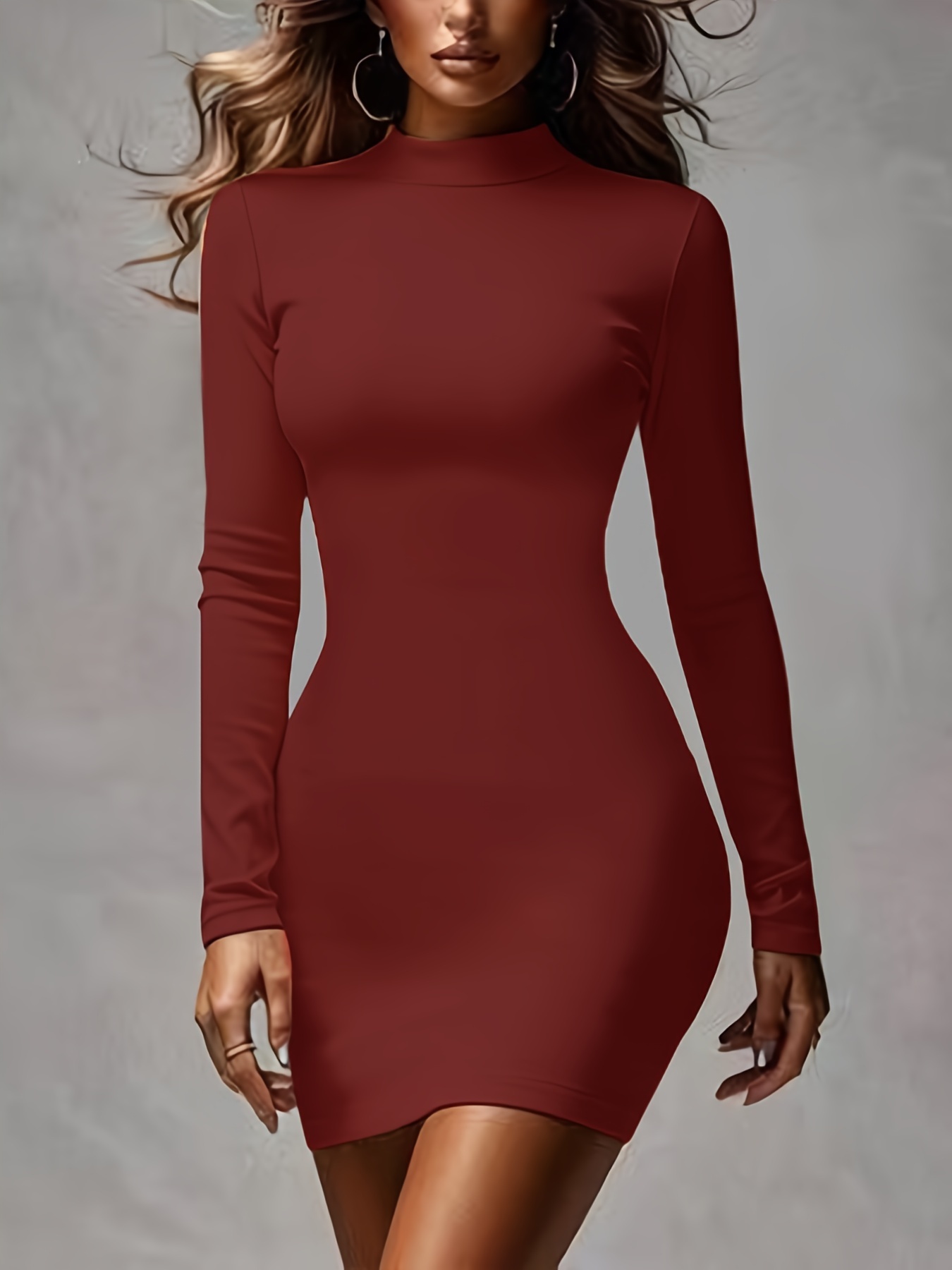 womens casual long sleeve t shirt dress high neck bodycon - Temu