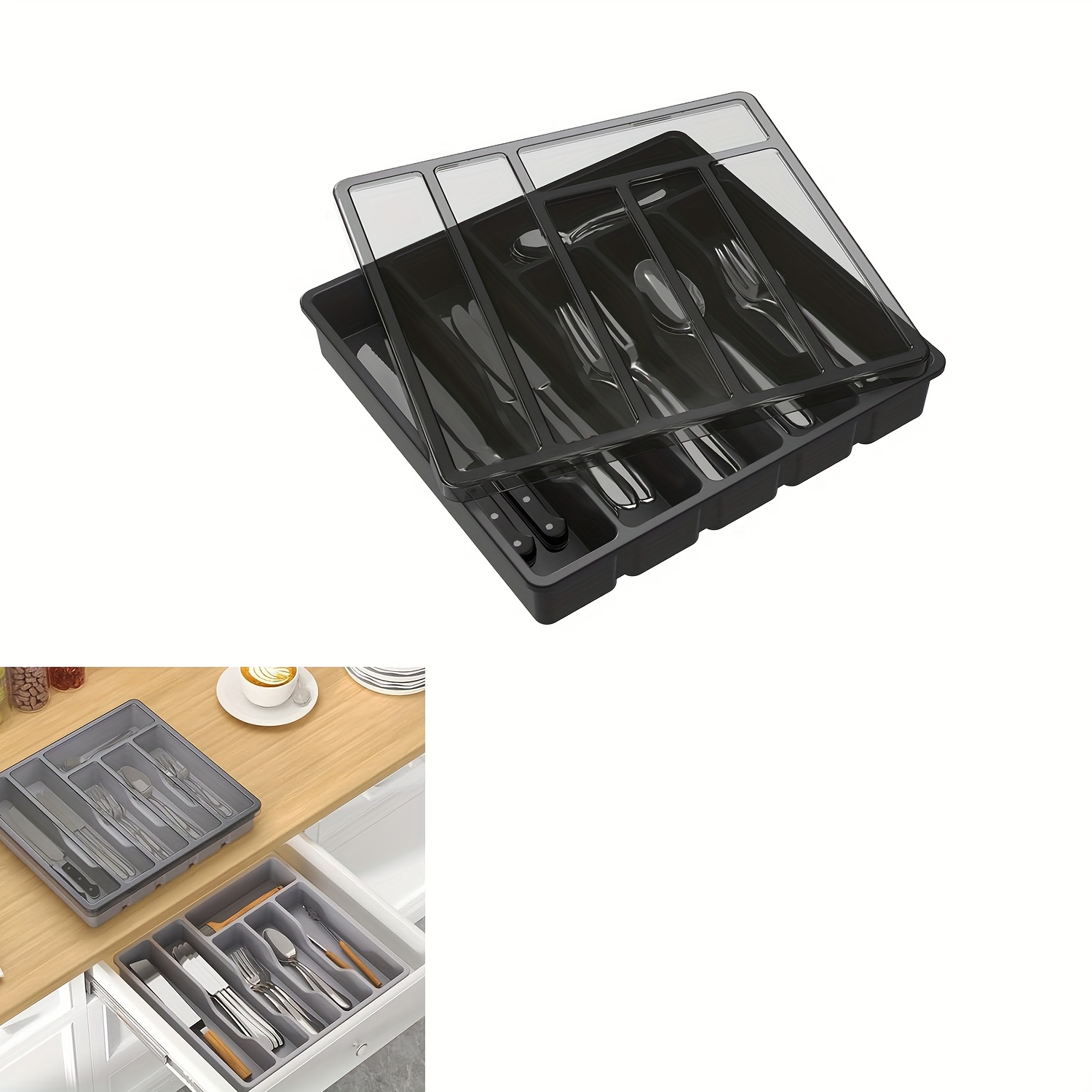 

1pc Flatware Organizer, Countertop 6-compartments Cutlery Drawer Organizer, Compact Plastic Storage Box, For Spoons, Forks And Knives, Kitchen Organizers And Storage, Kitchen Accessories
