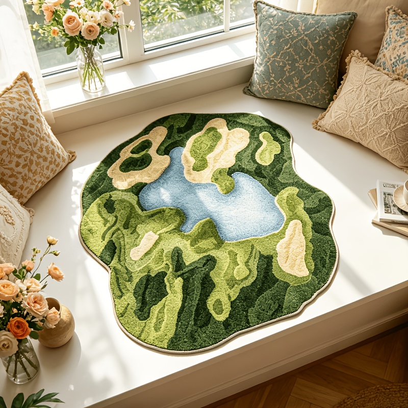 TEMU [2d Flat] Style Landscape Balcony Thickened Non-slip Irregular Carpet Artistic Abstract Style Living Room Sofa Area Decorative Carpet Landscape