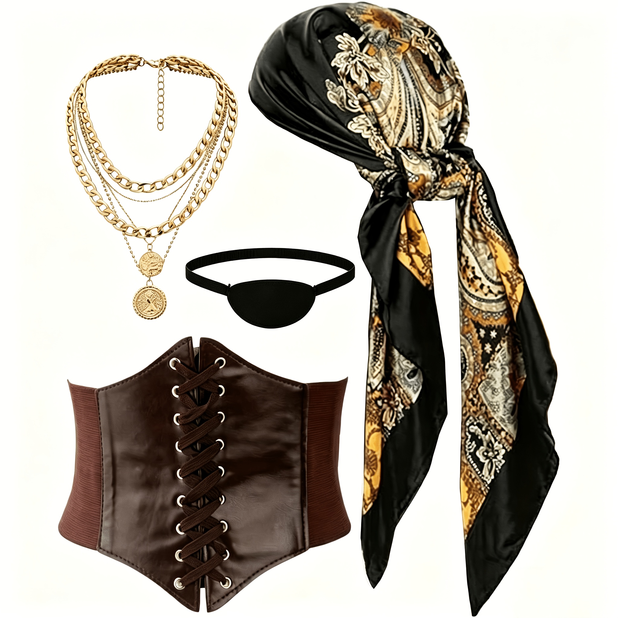 TEMU 4pcs Halloween Masquerade Party Pirate Costume Accessory Set, Suitable For Pirate Costumes For Parties, Pirate-themed Parties, Themed Event