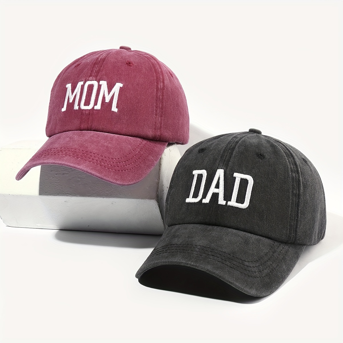 

2-piece Vintage Washed Mom/dad Couple Baseball Caps - Adjustable, Sun-protective Dad Hats For Outdoor Leisure & Family Activities