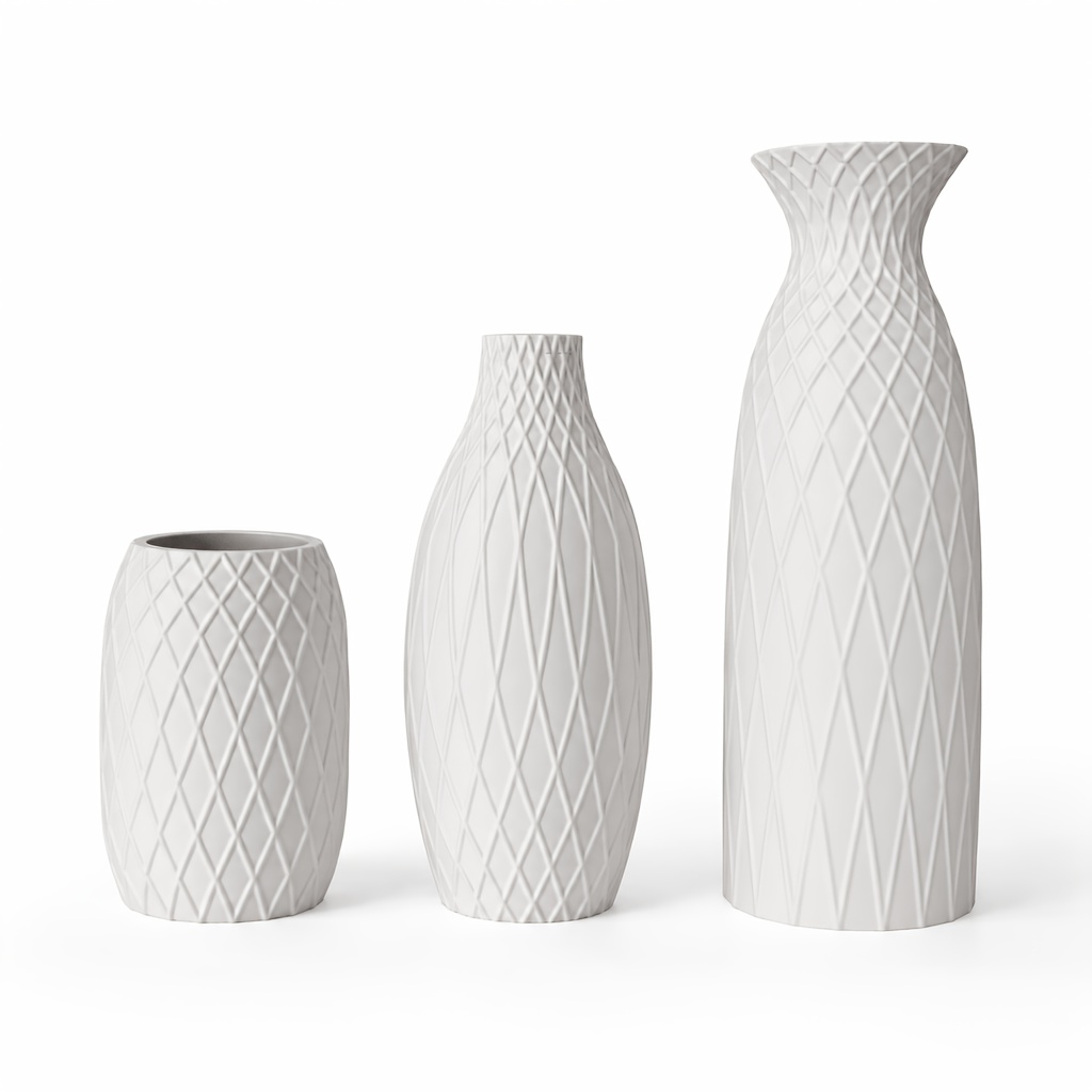 TEMU Ensemble de 3 vases à treillis beige mat, vases texturés pour fleurs séchées, herbe de la , buffet de salon, décoration d'intérieur, cadeau