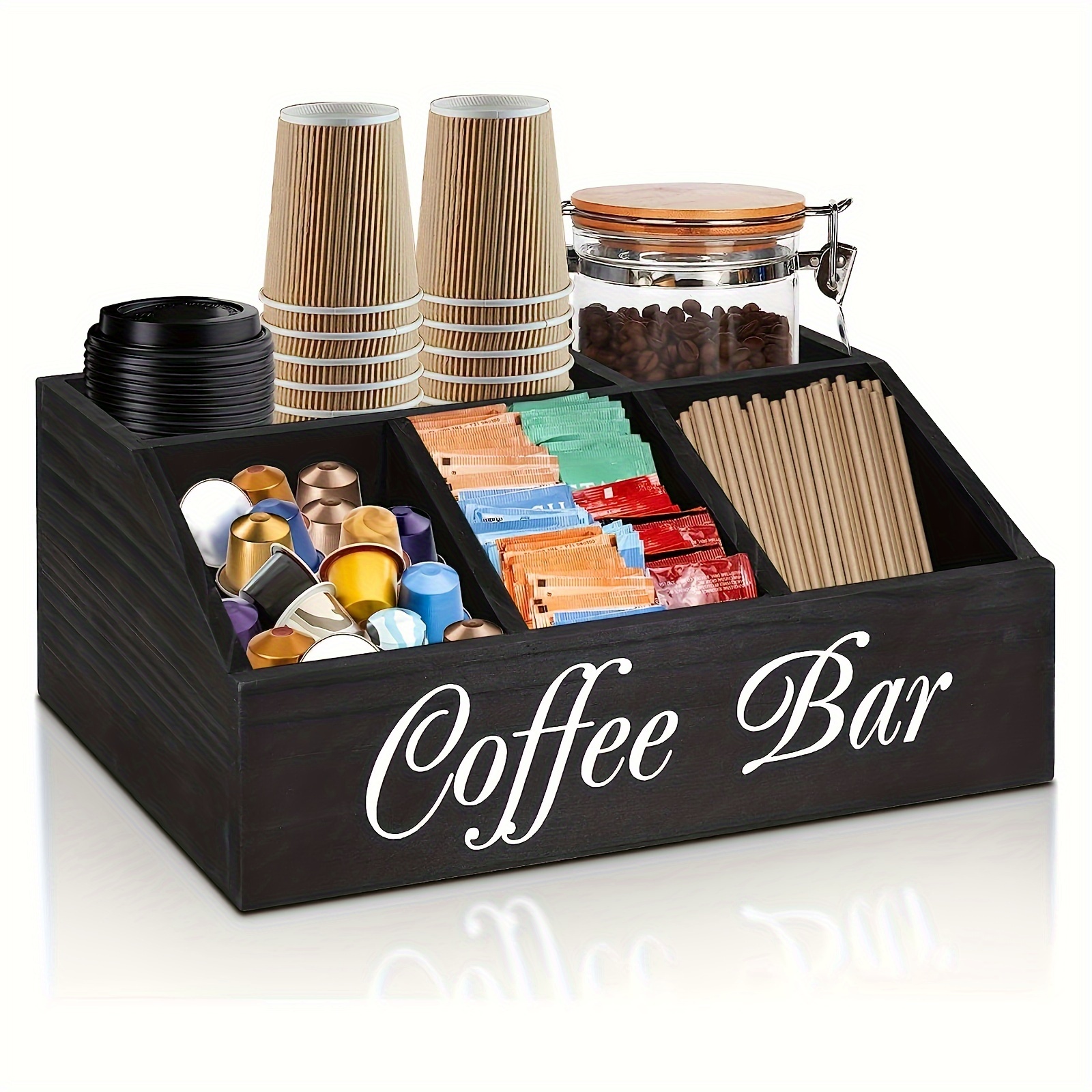 

1pc Rustic Wooden Coffee Bar Organizer, Countertop Coffee Pod Holder, Tabletop Storage Box For Condiments, Farmhouse Coffee Accessories Caddy, Bar Decor, Home Organization And Storage, Room Decor