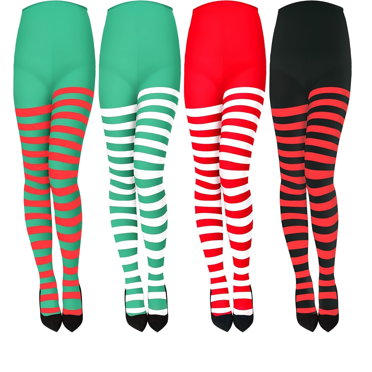 

1pc/4pcs Set Striped Christmas Tights, Waist Leggings