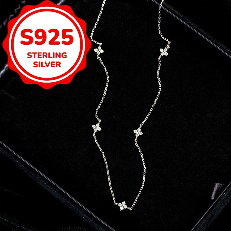 

Shining Of 3.1 Grams ~ 925 Silver Clover Grass Necklace Simple Necklace Female Commuter Classic Fashion Temperament