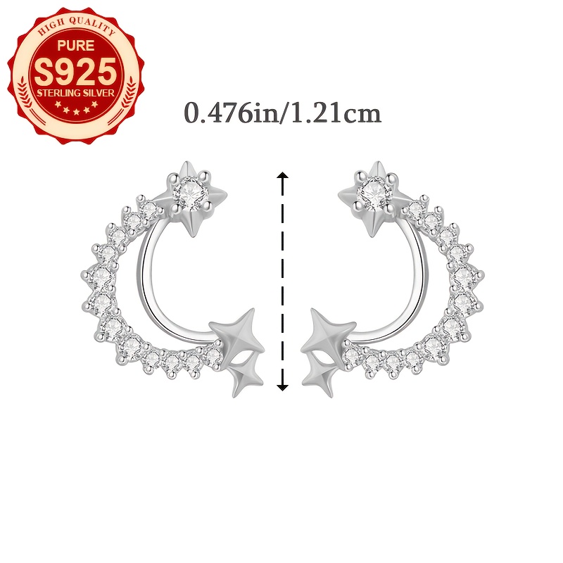 Women's S925 Silver Half-Circle Stud Earrings with Zirconia