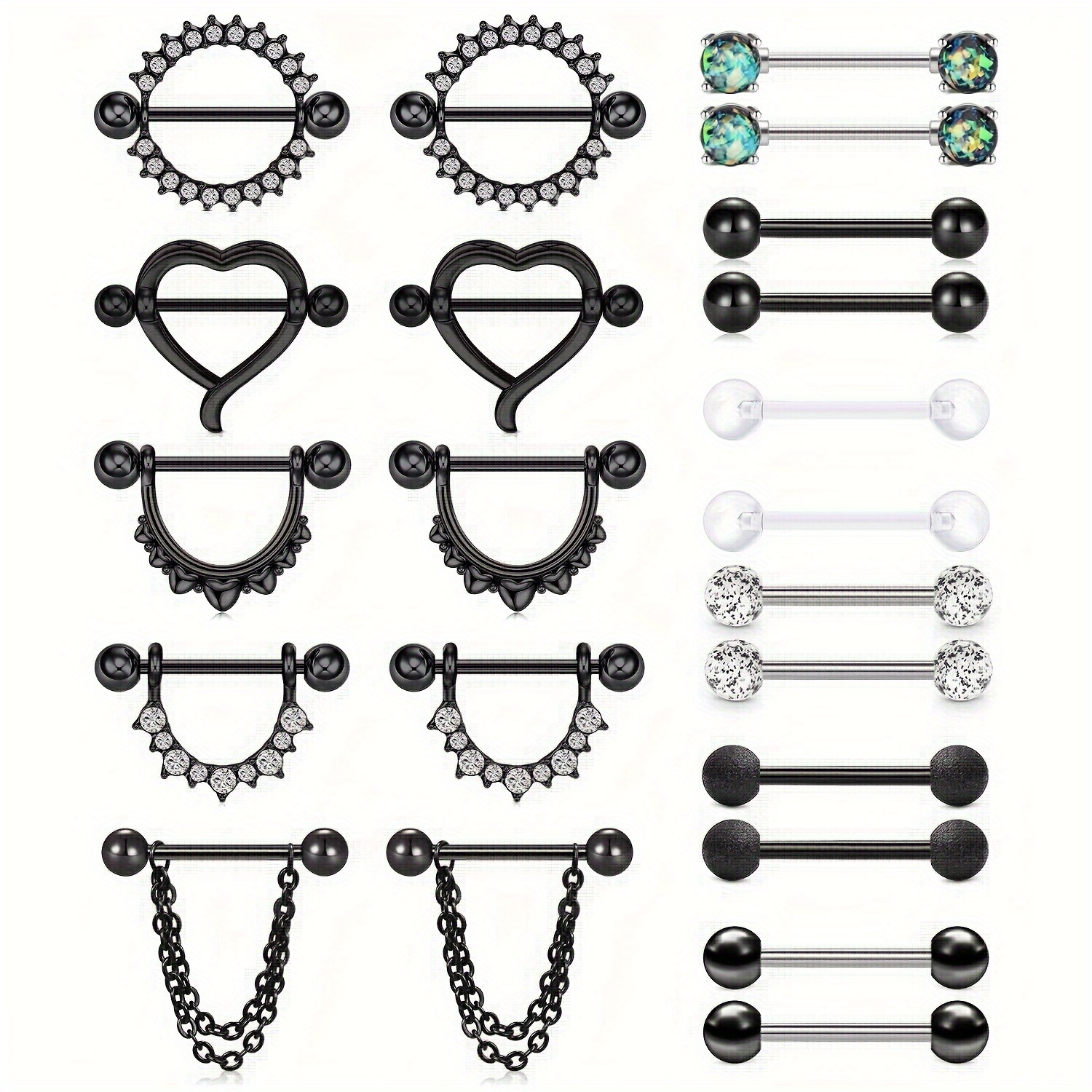 

11pairs 14gauge Nipple Rings Opal Cz Nipplerings Piercing Stainless Steel Nipple Straight Piercing Barbell For Women