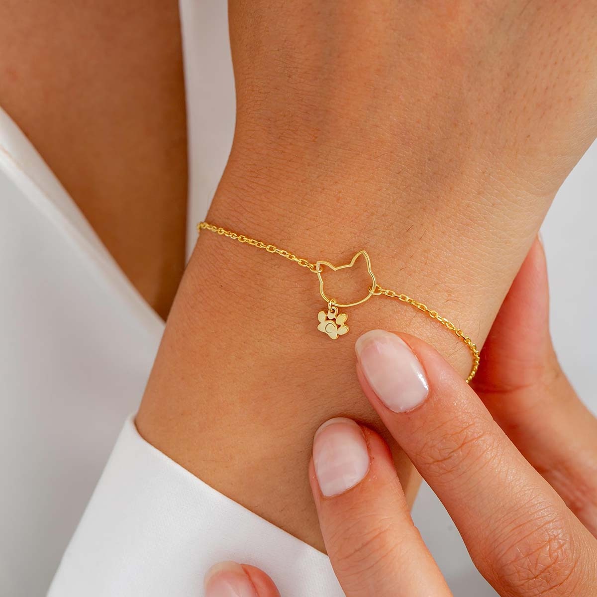 TEMU Custom Name/initial Cat Face & Engraved Paw Print Bracelet - 18k Gold Plated Plated 304l Stainless Steel Jewelry For Pet Lovers, Mother's Day &