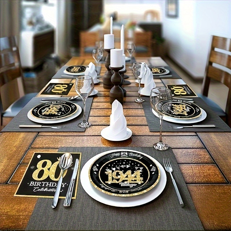 80th Birthday Decor In Black Golden Vintage Plates Napkins Temu