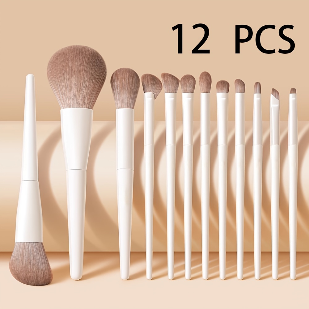 item picture 12pcs Professional Makeup Brush Set with Tea Brush & Nylon Bristles - Full Entry Level Kit Suitable for Foundation, Blush, Eyeshadow, Loose Powder Application - ABS Handle & Brush Heads for All Skin Types, for &