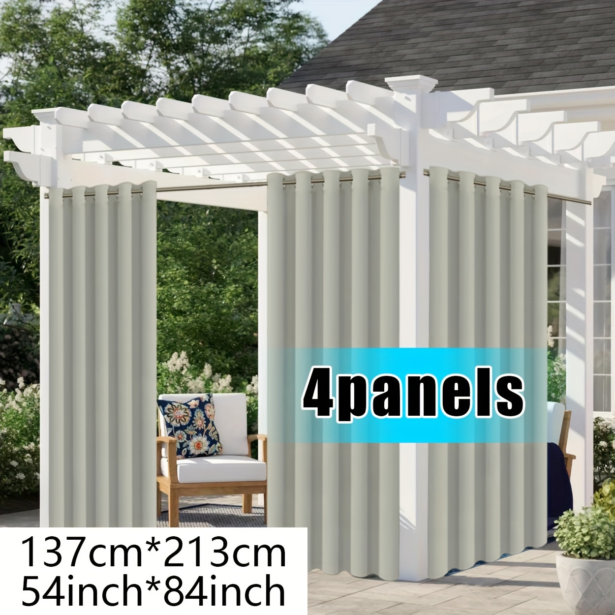 E-shop 4-teiliges Outdoor-Vorhang-Set, Montage mit Ösen oben, 140 GSM Polyestergewebe für alle Jahreszeiten, lichtfilternd, UV-Schutz, winddicht,