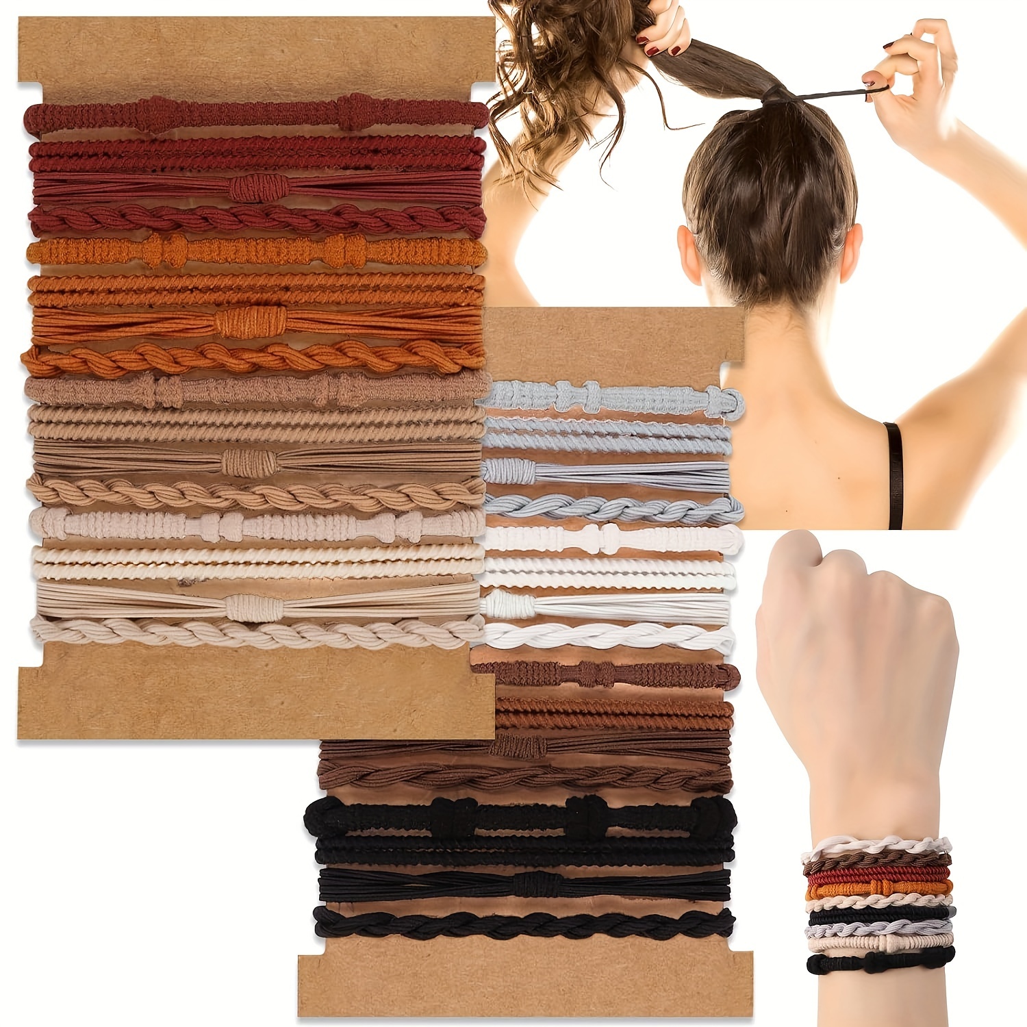 TEMU 32pcs Set Women's Bohemian Style Non-damage Elastic Bracelet Hair Ties, Multi-style Bracelet Headbands Ponytail Holders