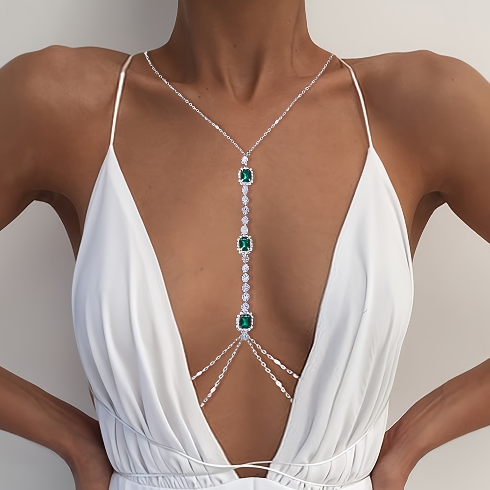 Rhinestone chest bracket chain trendy crystal heart pendant chest bracket bra  chain sexy bikini bra body chain jewelry for women