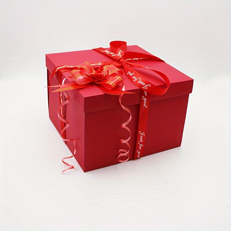 

1pc 's Day , 5-tier Explosion Paper Gift Box With Lid For Birthday, Wedding, Proposal - Elegant Red Packaging With Ribbon