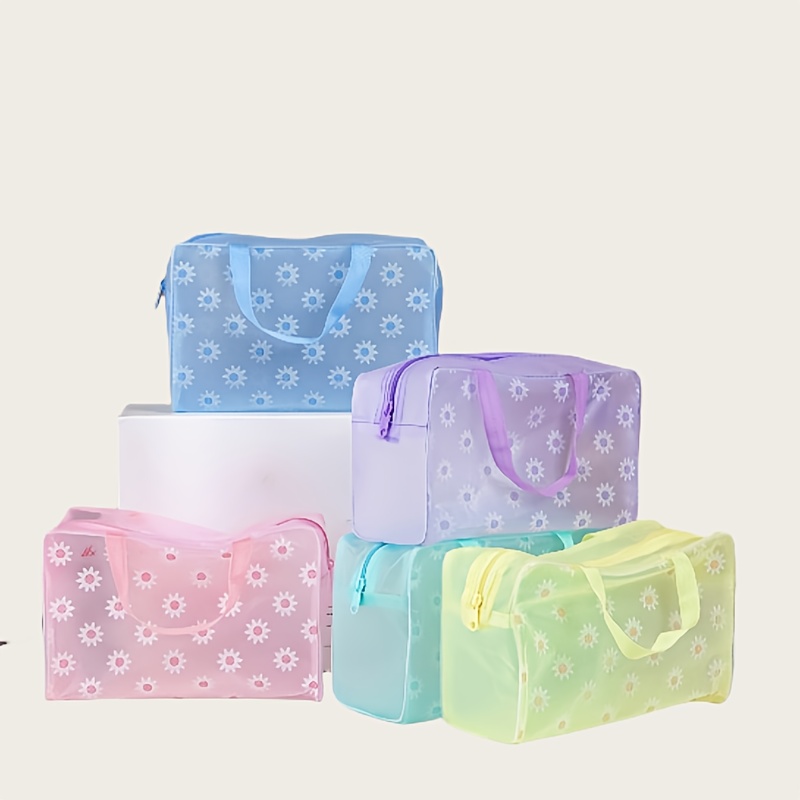 

A Set Of 5 Foldable Waterproof Pvc Cosmetic Bags, Spacious Cosmetic Bag With Safety Zipper, Lightweight Travel Wash Bag, Easy To Clean, , Size 11.8x8.3 Inches