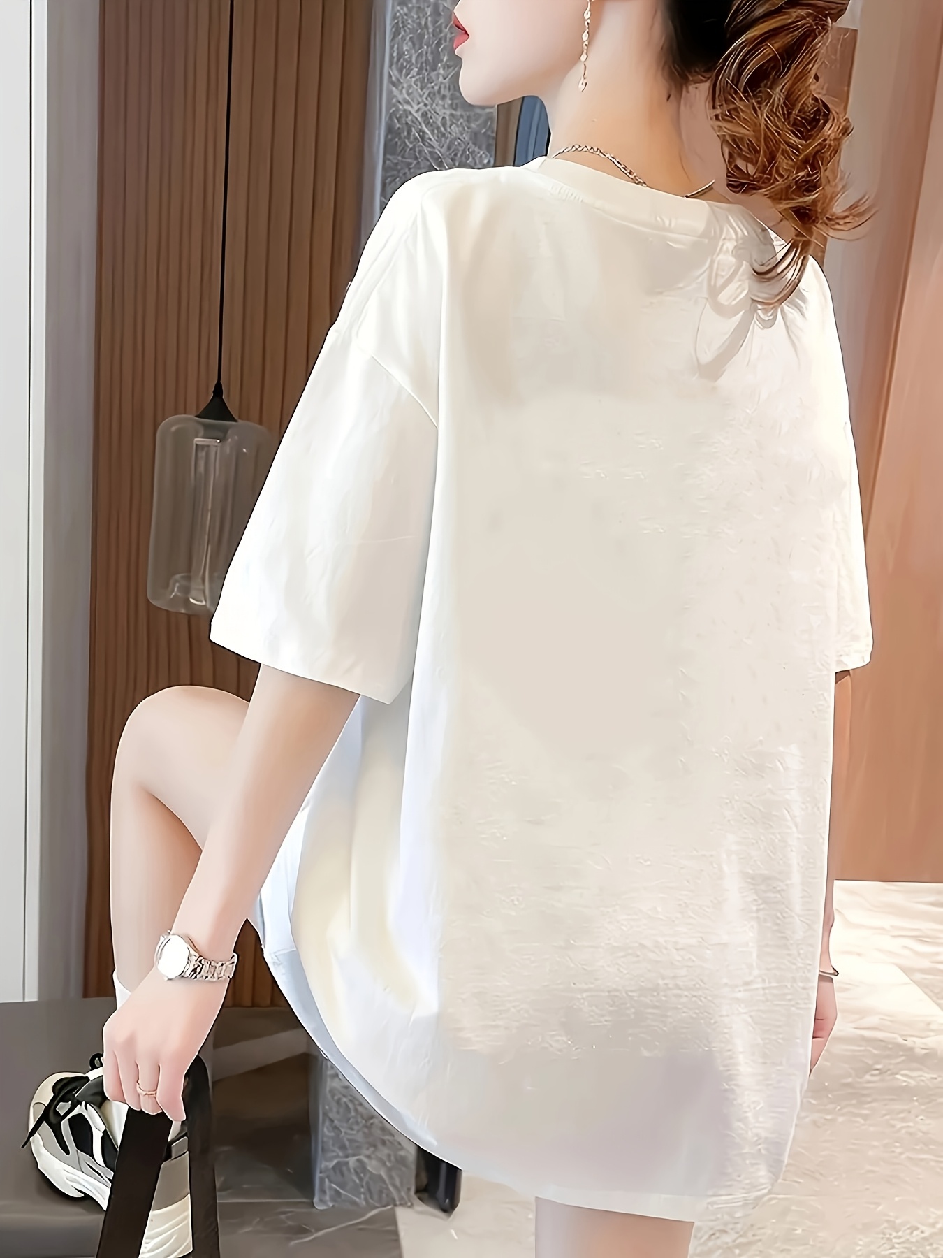 womens y2k   v neck short sleeve t shirt casual loose fit half sleeve high stretch cartoon heart print   spring summer fall versatile casual top everyday tshirt y2k fashion highstretch fabric Product details 1