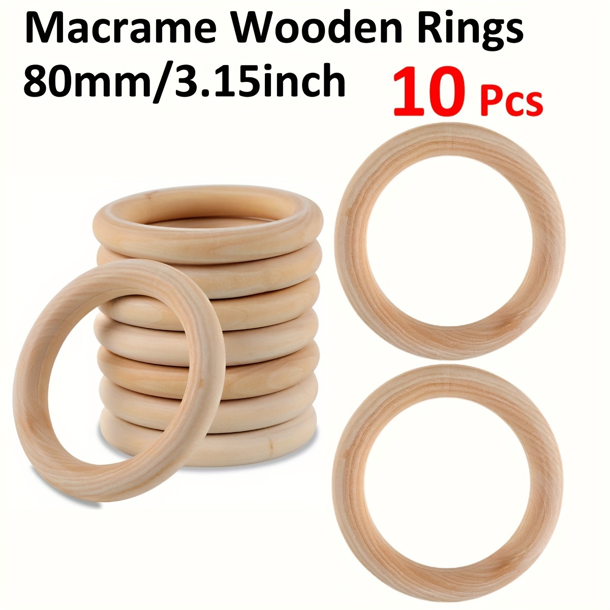 

10pcs 3.15" Natural Wooden Craft Rings - Unfinished Macrame Hoops For Diy Projects, Jewelry Making & Decorations