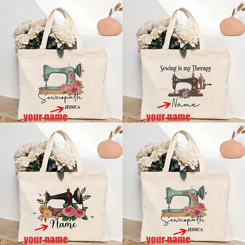 1pc Personalized Sewing Machine Tote Bag Custom Name Canvas Shoulder Bag  with Durable Polyester, Rectangular Shape, Perfect Gift for