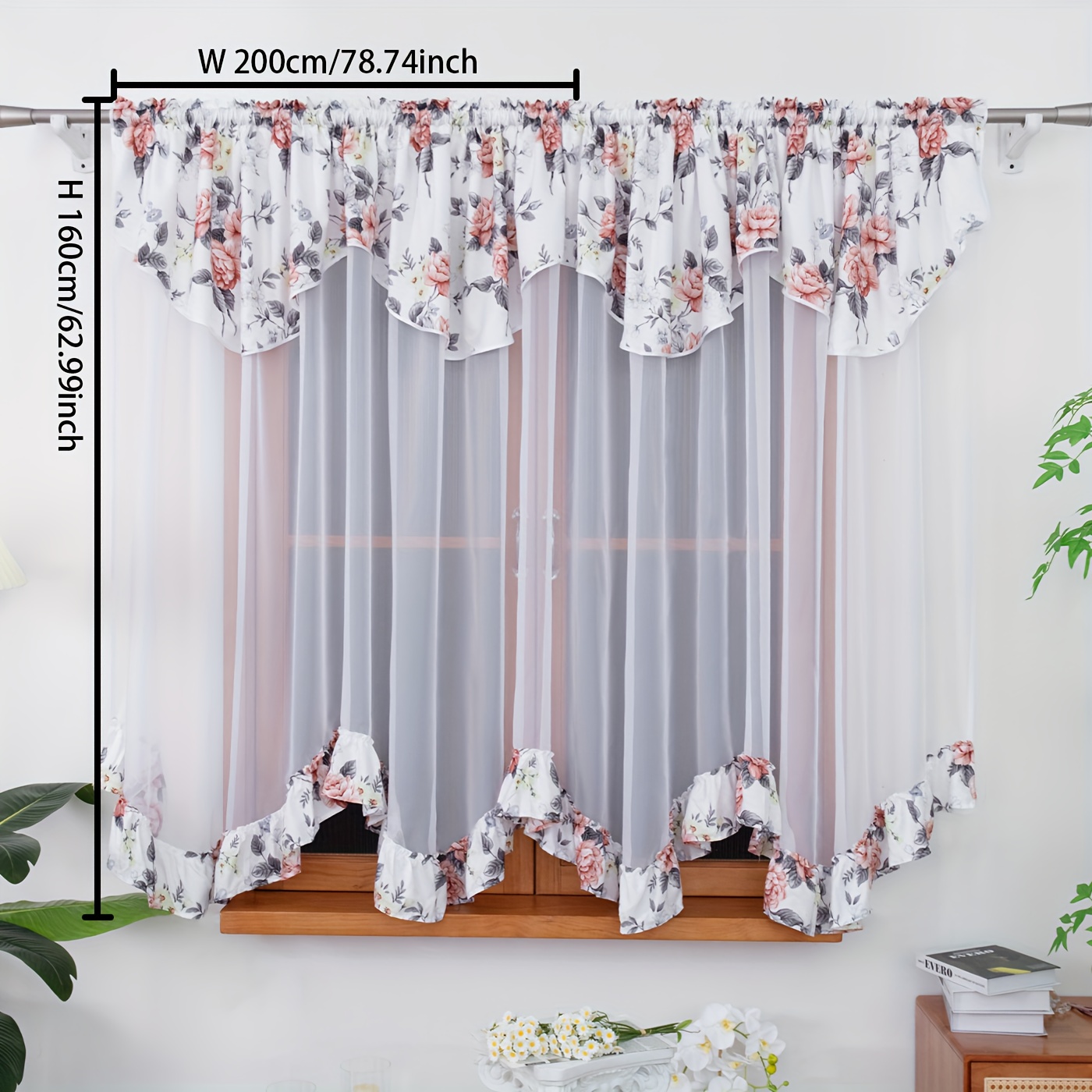 E-shop 1 Stück bedruckte Vorhänge mit Draperie in einem Design, 400 x 160 cm und 200 x 160 cm Größen verfügbar, geringe Lichtdurchlässigkeit und ,