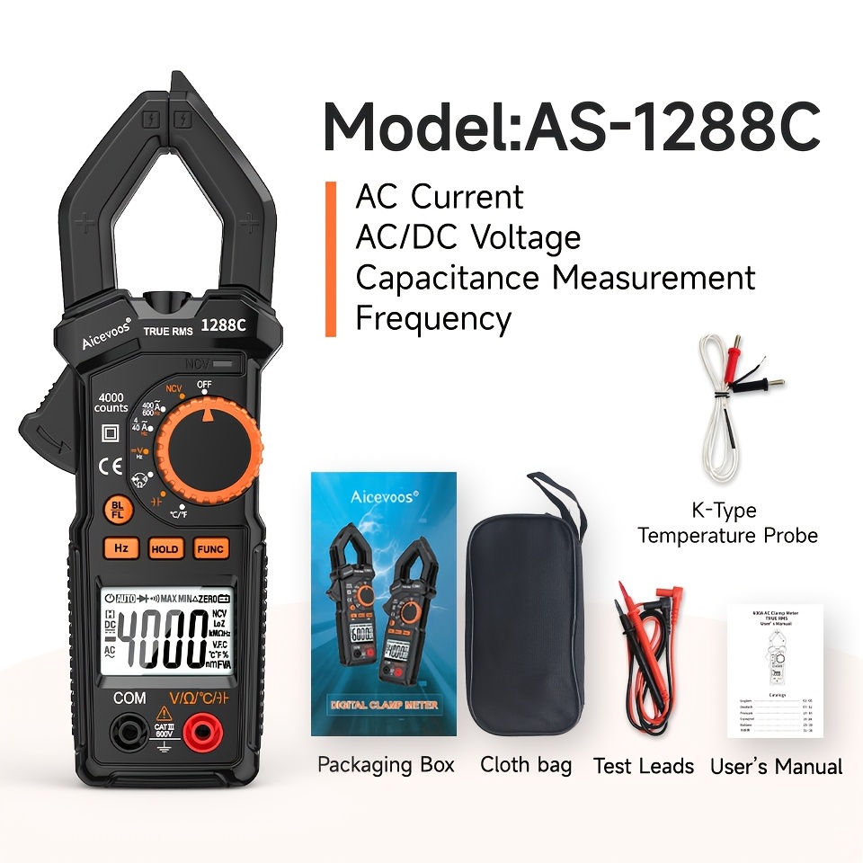 Image of Aicevoos Digital Clamp Meter, 4000 , Ac/ Voltage Tester, Ac Current, Auto Multimeter Ammeter, , Resistance, Ncv