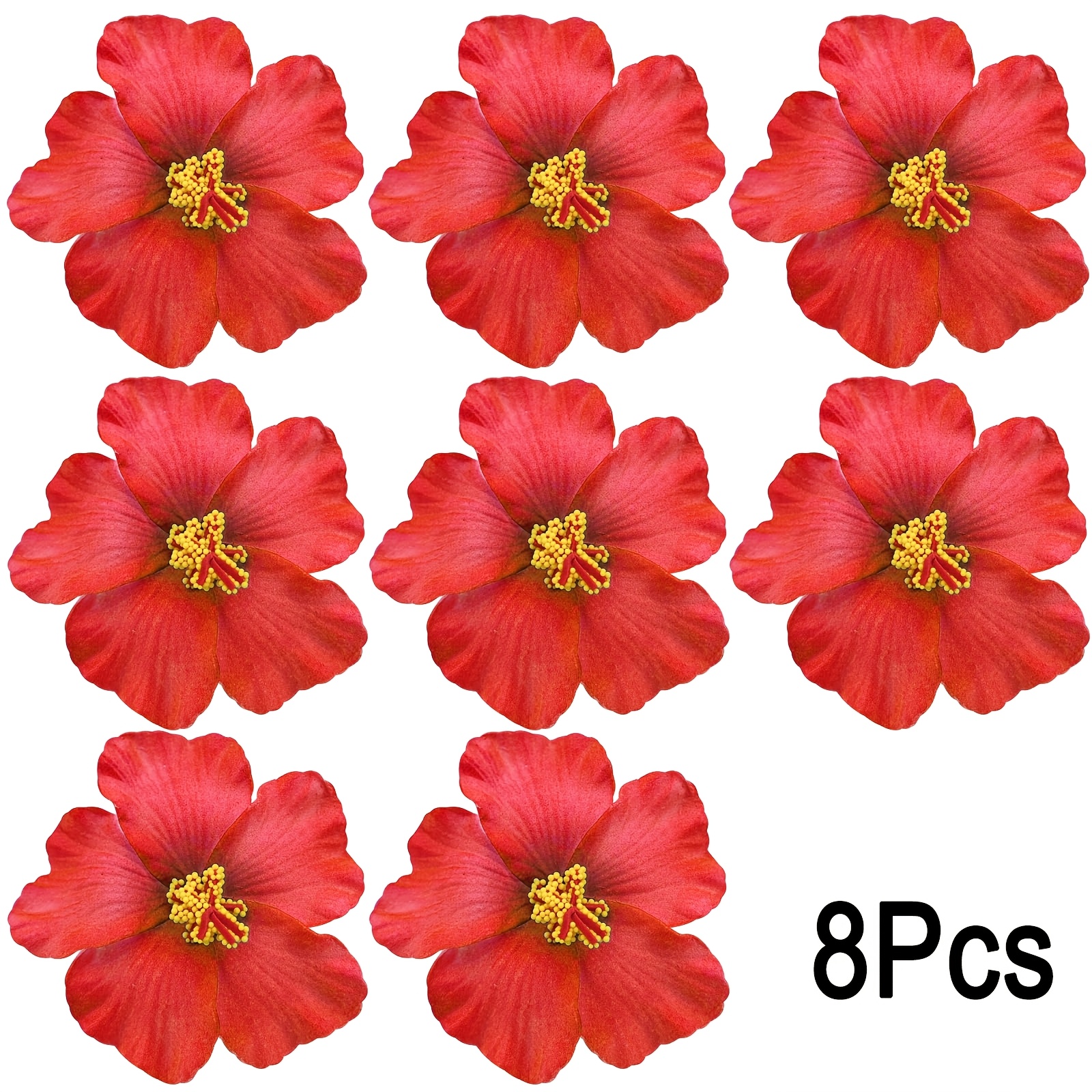 TEMU 4pcs/8pcs Red Hawaiian Faux Flowers Hibiscus Flowers Hawaii Party Summer Party Foam Hibiscus Flower For Tabletop Decoration Favors Supplies