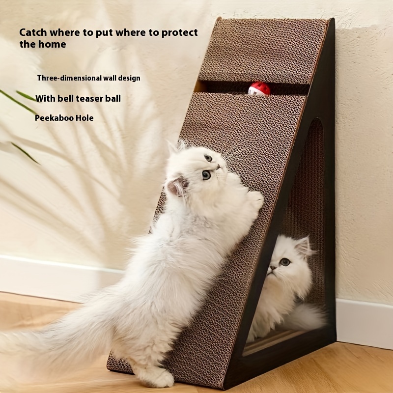 

1pc Whisker Multi-level Cat Scratcher With Teaser Ball - Fiberboard Scratching Post For Cats, Vertical Scratch Board With Corrugated Paper Nest, Interactive Feline Play Toy