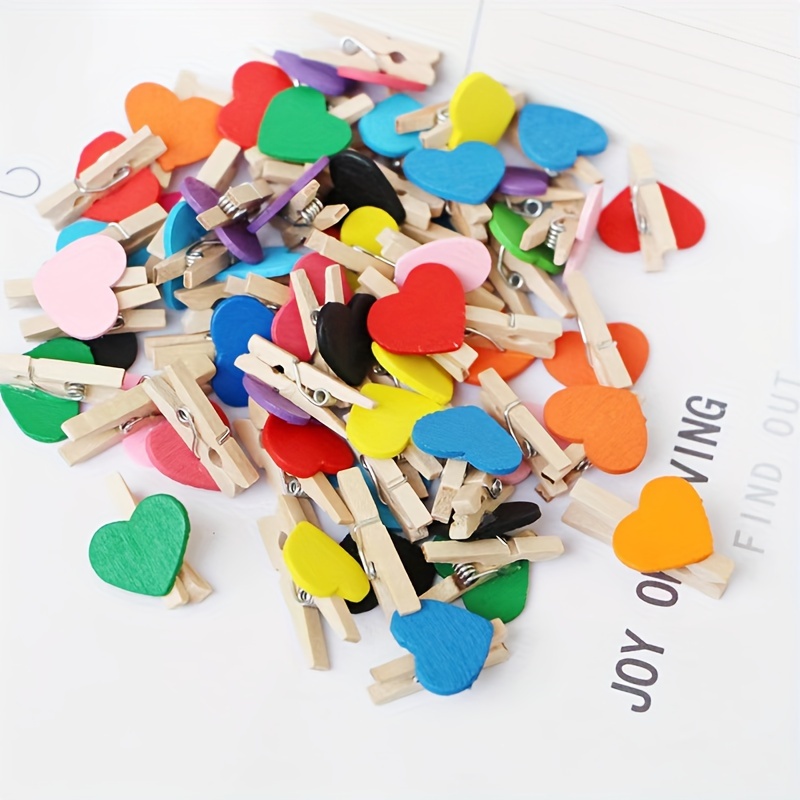 

100pcs Wooden Heart Clips, Mini Clothespins For Photos, Postcards & Decor, Love Pegs For Wedding & Home Stationery Decoration