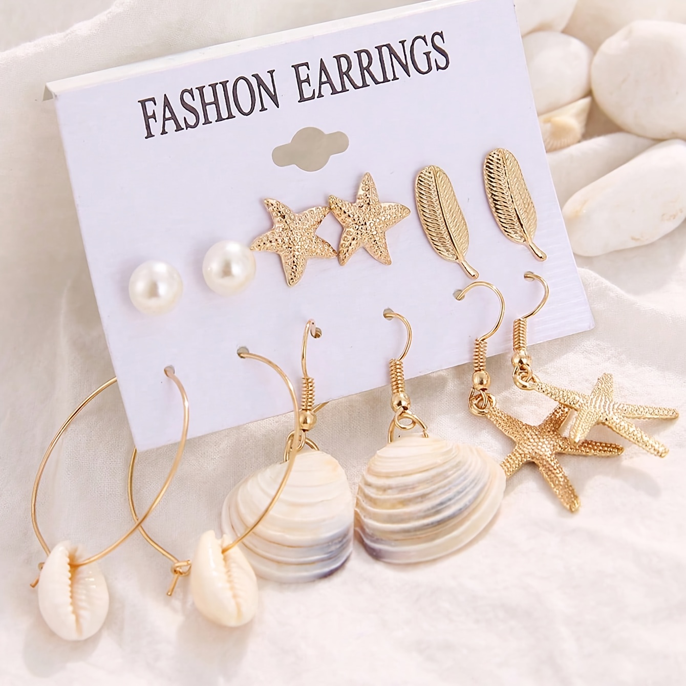TEMU 6 de Aretes de Moda con Conchas y , Set de Aretes de Mujer, Regalo de Vacaciones, Anillo de , Joyería para Oídos, Adecuado para Adiciones de