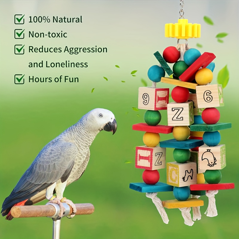 wooden bird chew toy for cage beak trimming bird cage toy parrot boredom toy suitable for african   parrots and other small to medium parrots parrot toy bird toy bird accessories bird cage accessories bird games