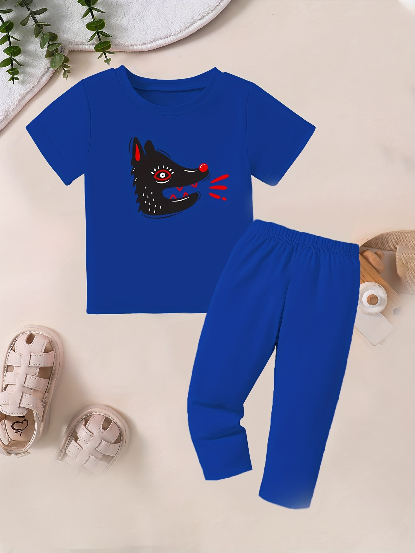 Cartoon Wolf Graphic Print Baby Boy's Casual Short Sleeve T - Temu Portugal