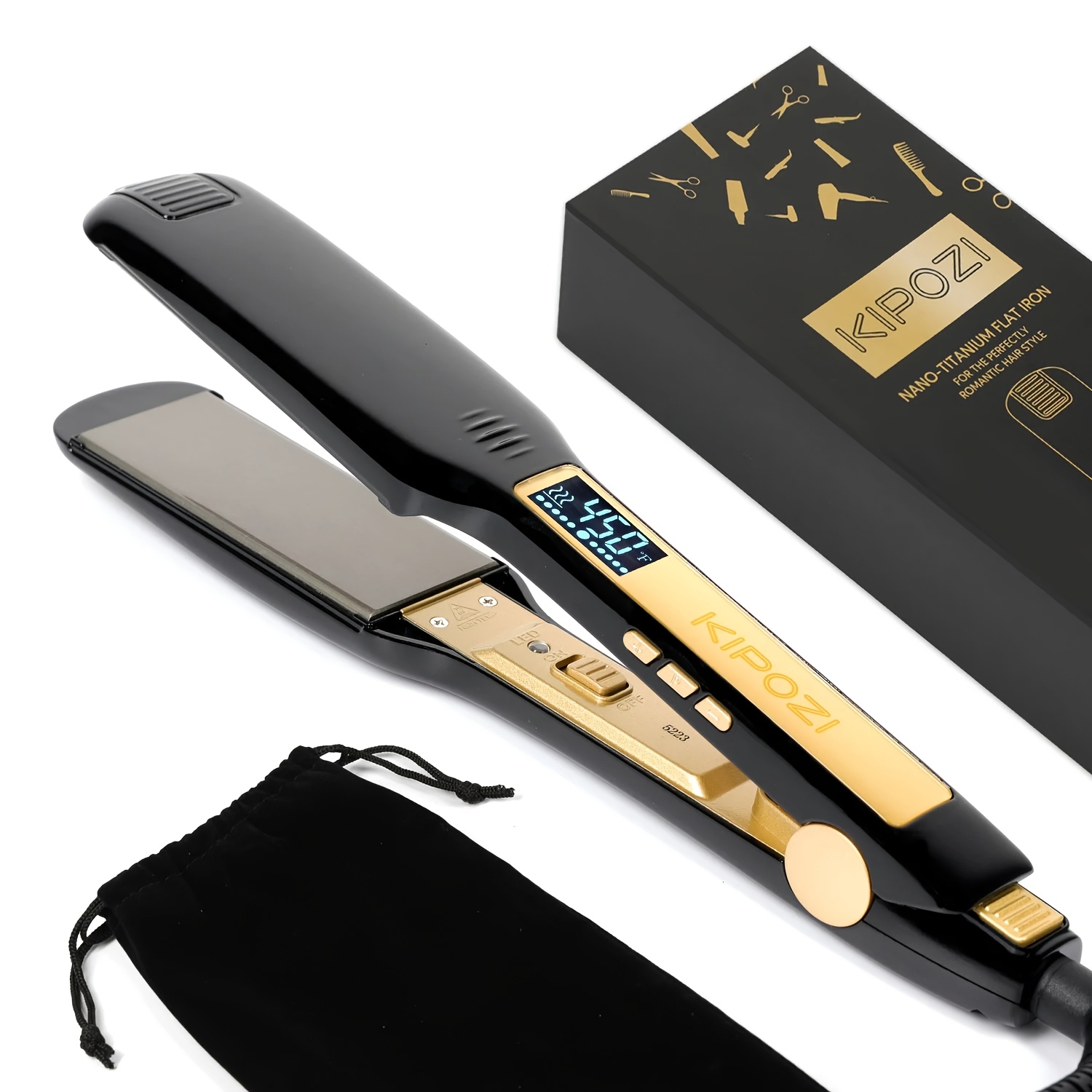 

Negative Ion Flat Iron, Anti-static Hair Straightener With 1.75 Inch Floating Titanium Wide Plates, Black