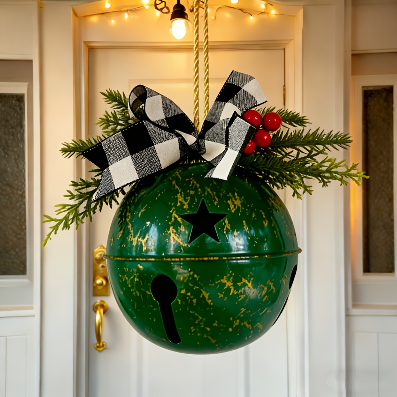 TEMU 1pc Ornamental Cast Iron Christmas Bell With Pendant - Red & Golden & Doorbell, Durable Hanging Bell For Door, Window, Christmas Bell, A