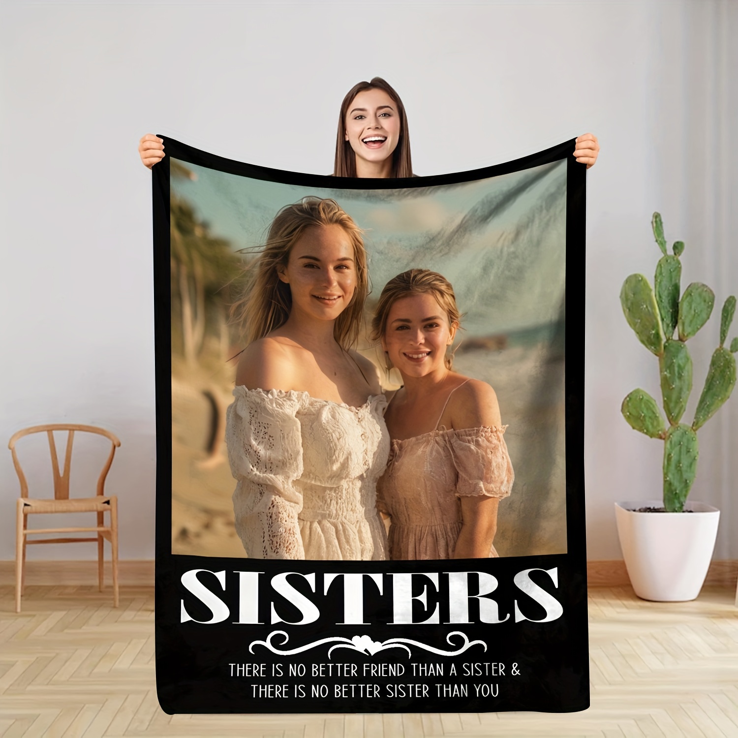 

Personalized Sisters Photo Blanket - Custom Picture Fleece Throw With Quote, Cozy Flannel For Bed, Sofa & Tv, , Soft Polyester Blend, Perfect Gift For Sisters, Cottage