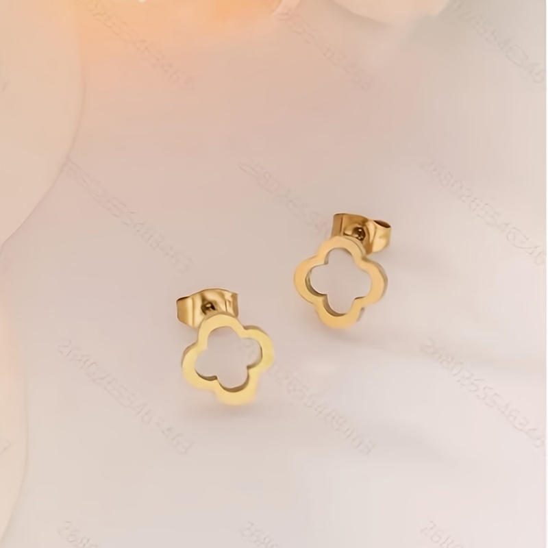TEMU 2pcs Simple And Stylish Hollow-out Clover Earrings, Stainless Steel Jewelry, Women's Fashion Flower Earrings, Simple And Elegant Style, Suitable