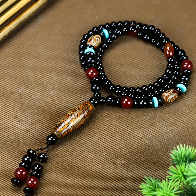 Tibetan Vintage Jiu-eye Dzi Bead Authentic Cord Necklace Pendant, Tibetan Style Dzi Bead