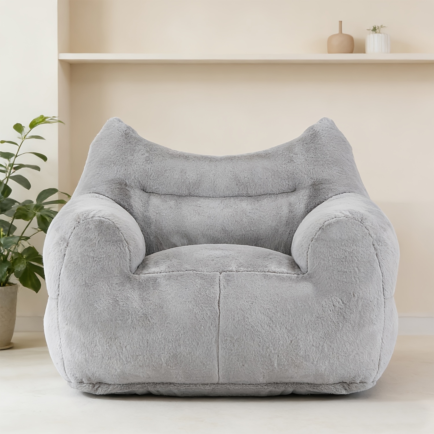 Lambswool-look Bean Bag With Cat Ears | Supportive And Elastic, Suitable For Living Room & Bedroom, Mojay Brand, Knitted, Stackable, Wet Wipe Clean