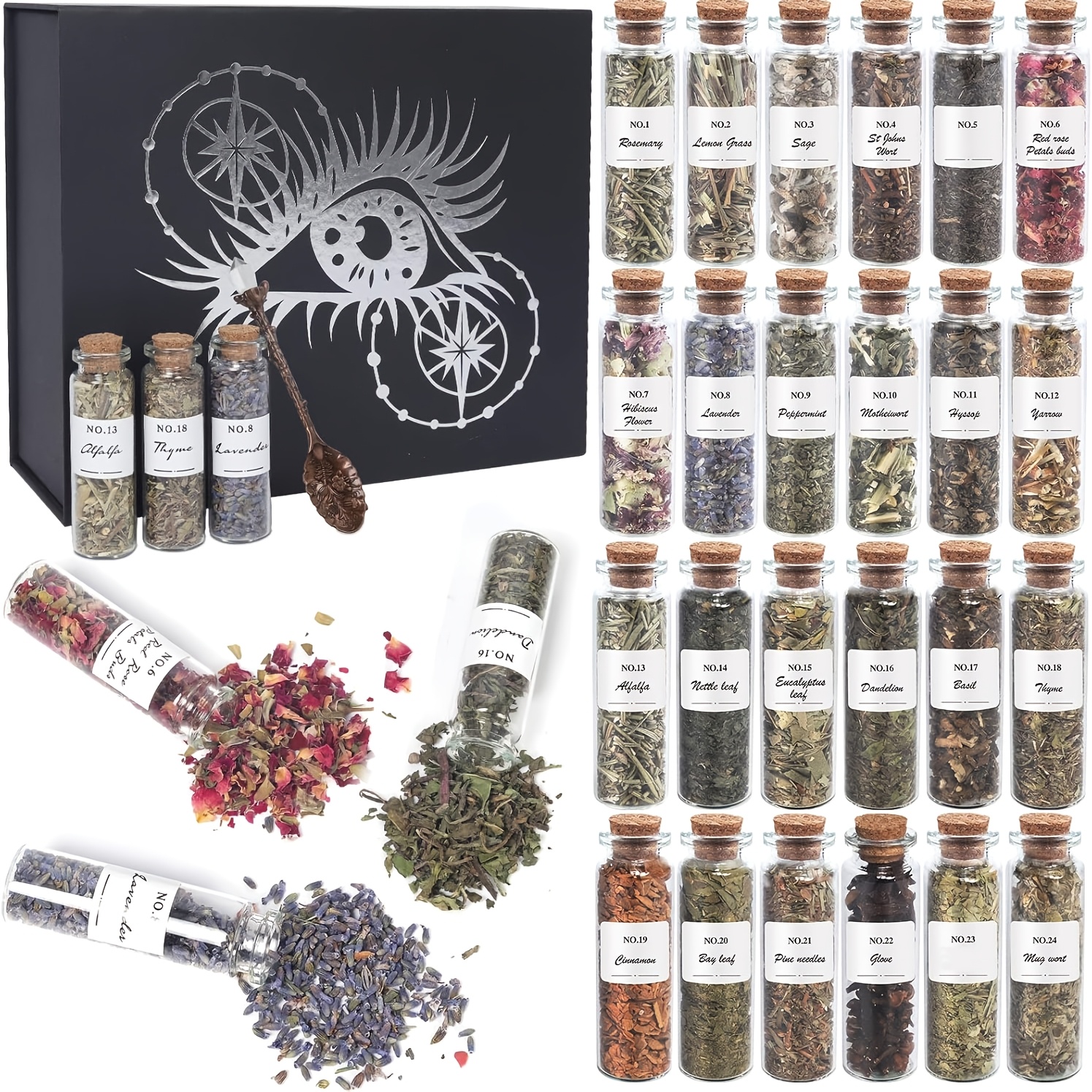 Image of Herbs For Witchcraft, 24 Kinds Of Dried Herbs And Flowers Set For Beginners Experienced, Herbs Gift Box Kit For Craft Altar Decor