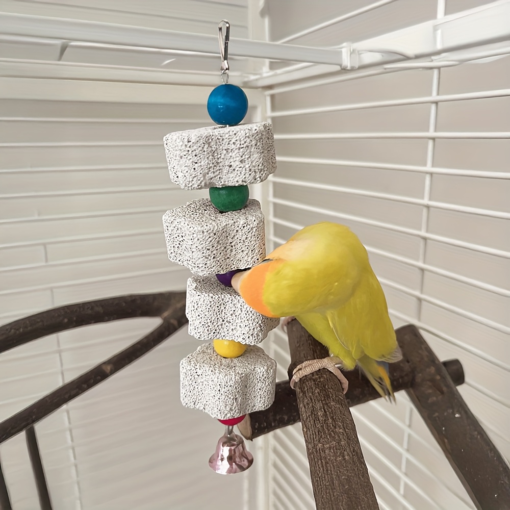colorful parrot chew toy with bells interactive grinding   design for   birds educational cage accessory random colors hanging bird enrichment toy bird accessories