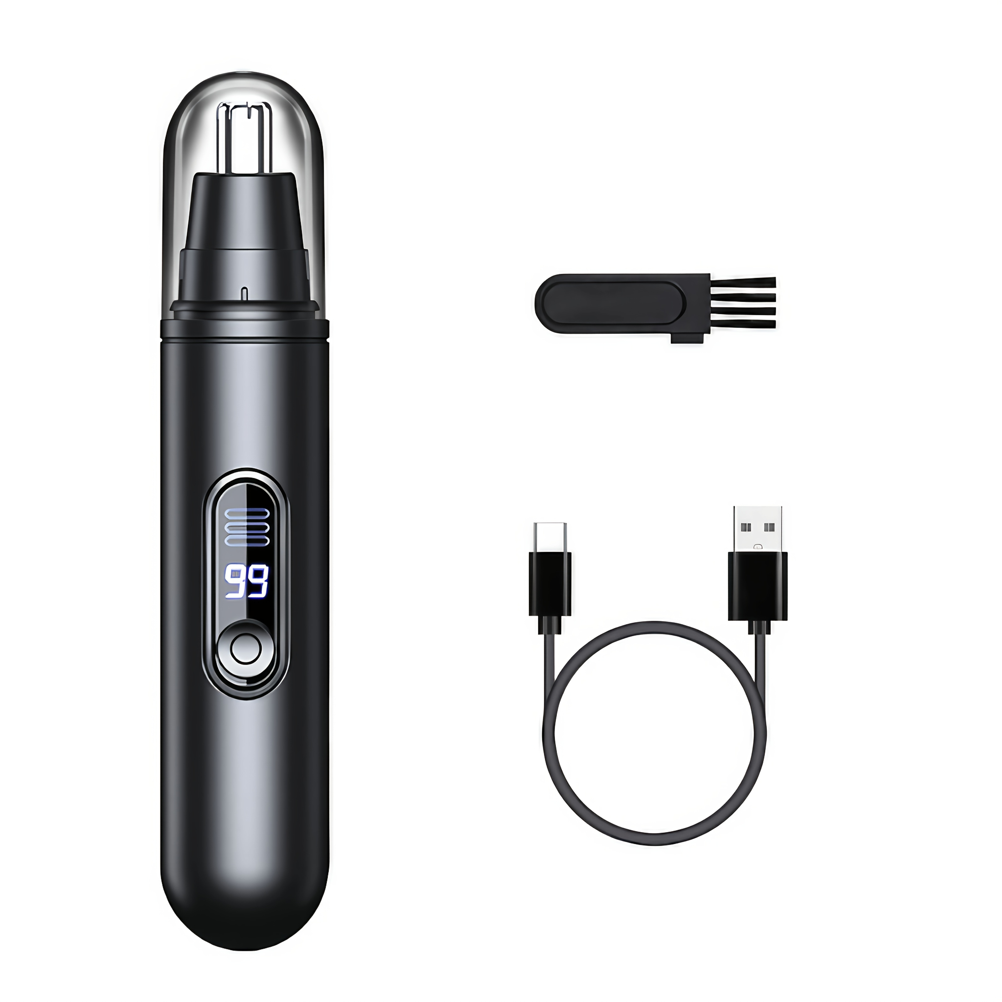 Image of Men's Ear And Nose Device Rechargeable Usb Electric Hair Clipper With Lcd Display - Eyebrow And Facial Hair Removal Hair Clipper