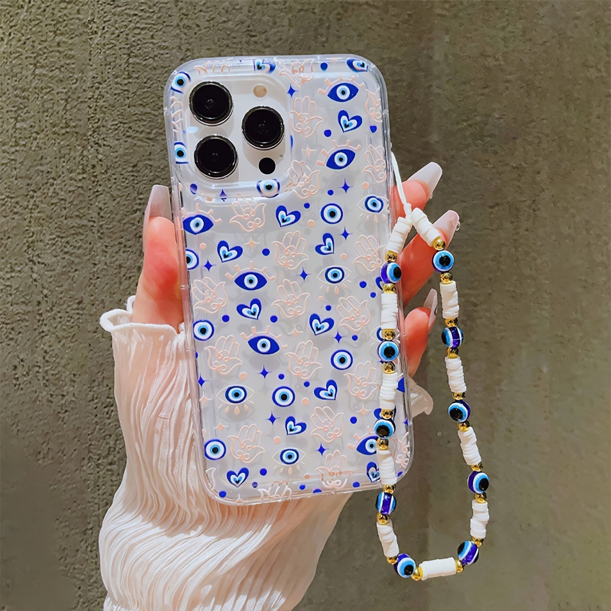 TEMU Phone Case - Blue Heart-shaped Eye With Bracelet: Shock-absorbing Lens Half-cover Suitable For Series Iphone 14 Pro Phone Case, 13 Protective