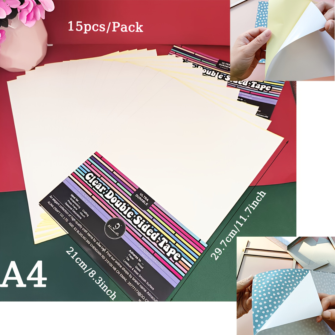 TEMU 15pcs Per Pack Of A4 Transparent Double-sided Tape Kit, Versatile High- Tape Suitable For Card Creation, Scrapbooking, Handmade Crafts,