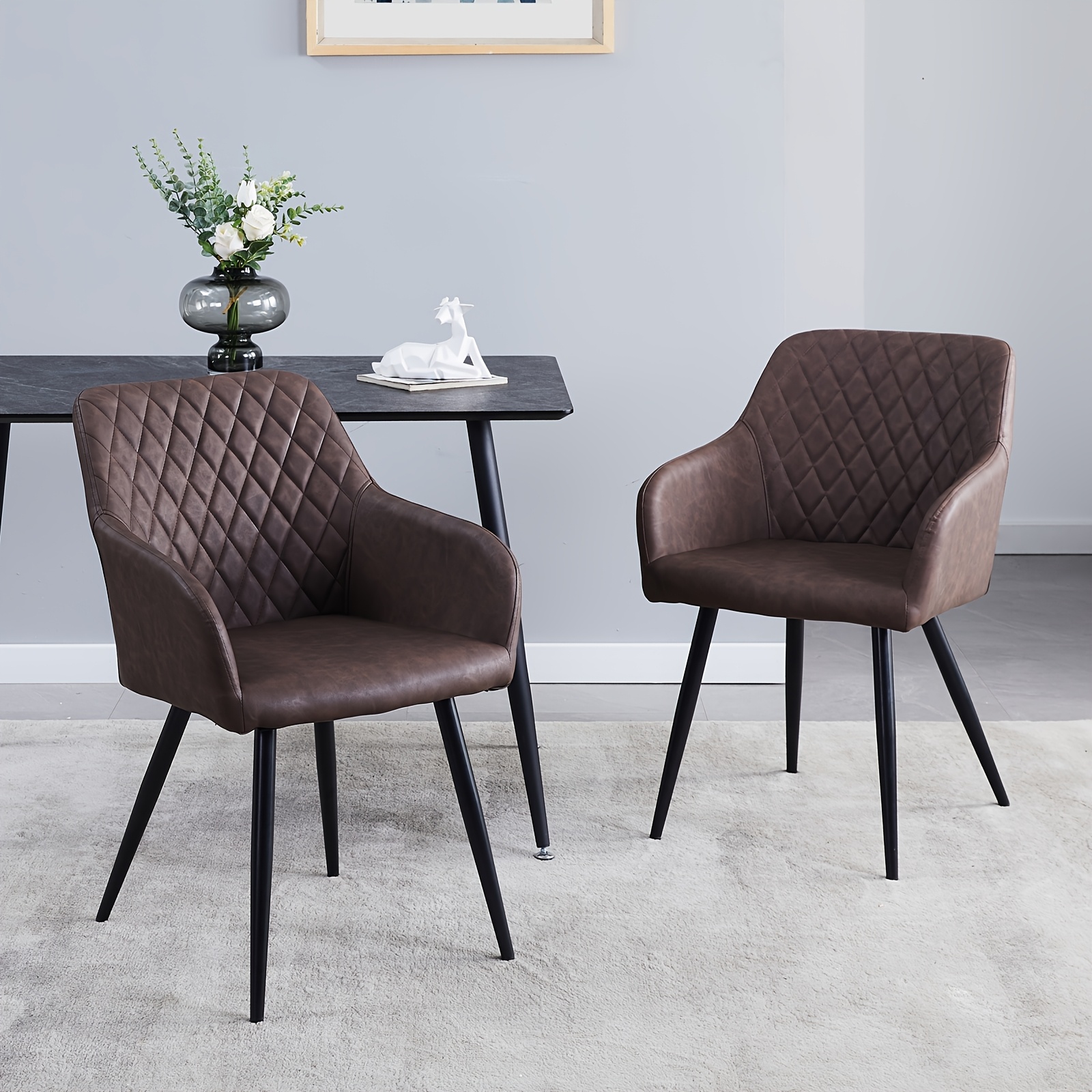 Image of Leisure Dining Chairs Set Of 2 With Faux Leather Padded Seat Kitchen Chairs With Metal Legs Lounge Living Dining Room Bedroom Reception Armchairs