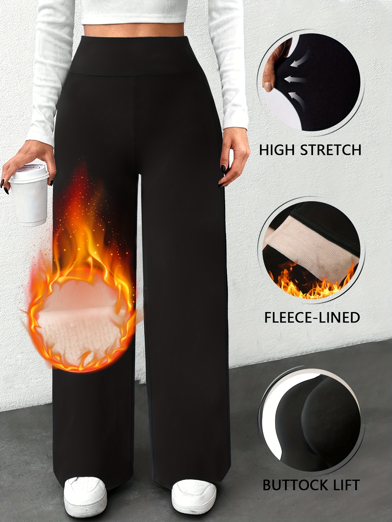 1pc womens high waist thermal lined leggings autumn winter warm stretch pants thickened casual jogger pants suitable for outdoor wear solid color opaque fabric lengthens   thick and warm womens outerwear pants comfortable winter