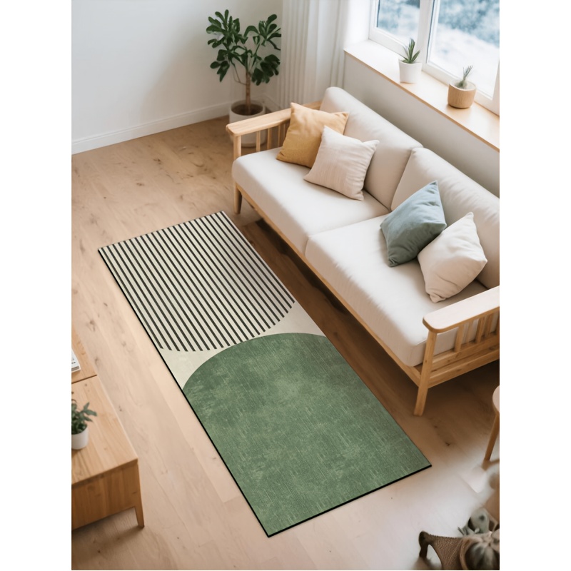 TEMU 2d Flat Printing Kitchen Mat, Green And Gray Striped Pattern, Cushioning, Absorbent, Non-slip, Suitable For Kitchen, Bathroom, Entrance, Laundry