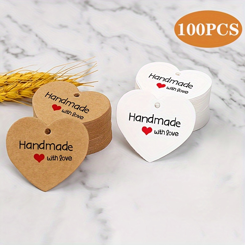 

100pcs Heart-shaped Personalized Gift Tags With "handmade With Love" Inscription For Holiday Occasions, Diy Craft Supplies, Customizable Labels For Gift Wrapping & Crafts